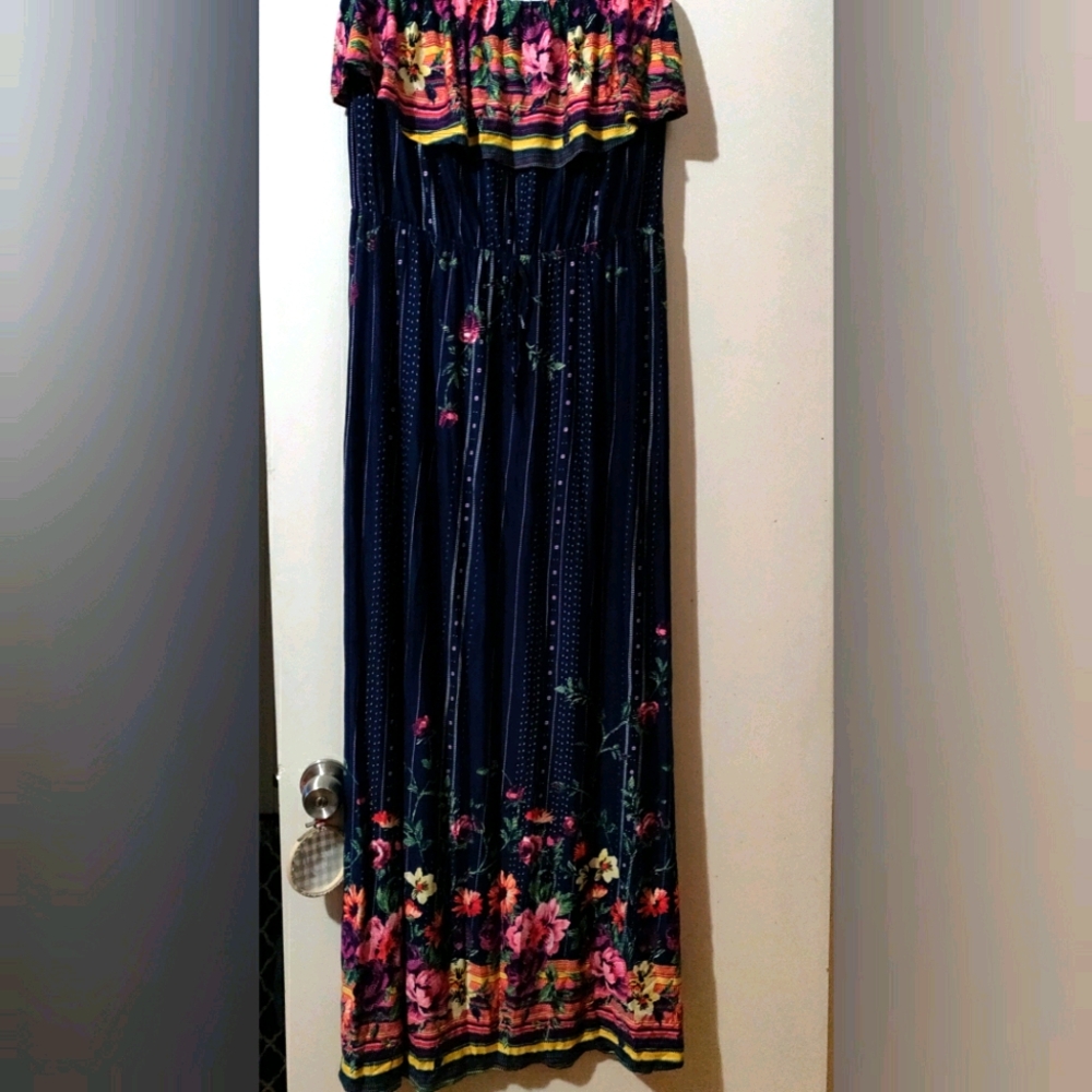 Navy Floral Tube Top Maxi